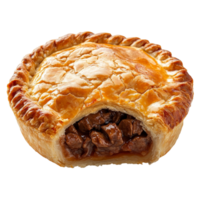 Golden brown beef pie filled with tender meat on a clean, transparent background, pie filled beef isolated on transparent background png