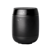 Compact black wireless portable speaker on a transparent background for versatile audio enjoyment, black wireless portable speaker, file of isolated object with shadow on transparent background png