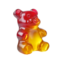 Vibrant gummy bear on a transparent background, showcasing its glossy texture and cheerful expression, gummy bearisolated transparent background png
