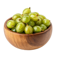Fresh star gooseberries piled in a wooden bowl, ideal for healthy snacking or culinary use, Star gooseberry in wood bowl isolated on transparent background png