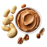 Delicious peanut butter spread surrounded by whole and shelled peanuts on a clean transparent background, Peanuts and peanut butter spread on transparent background clipping path included png