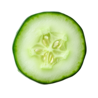 Freshly cut cucumber slice showcasing vibrant green color and juicy texture against a clean transparent backdrop, Fresh slice cucumber isolated on transparent background png