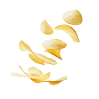 Floating potato slices transforming into crispy chips on a pure transparent background, Potato slices turning into chips isolated png