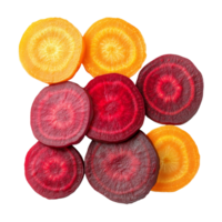 Colorful sliced beetroot and carrot arranged aesthetically on a transparent surface, Beetroot and carrot slices isolated on transparent background png
