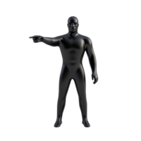A minimalistic black figure pointing forward in an isolated setting with a clean background, pointing black man minimalistic simple 3d isolated on transparent background png