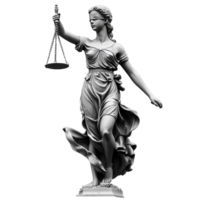 Lady of Justice standing strong with scales and a blindfold in a minimalist setting, Lady of Justice Emblematic Legal Figure on a transparent background png