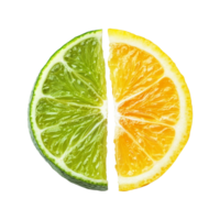 Fresh lemon and lime slices isolated on a clean transparent background, showcasing vibrant colors and textures, Slice of lemon and lime fruit isolated on transparent background png