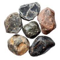 A collection of natural rocks isolated on a clean transparent background showcasing diverse textures and colors, of rocks isolated on transparent png