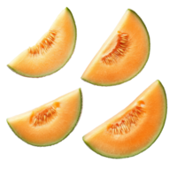 Fresh cantaloupe melon slices isolated on a transparent background for a vibrant and healthy snack presentation, Cantaloupe melon slices isolated on transparent background png