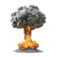Nuclear explosion with a massive mushroom cloud rising above the ground during a test in a remote location, Nuclear explosion and mushroom cloud isolated on transparent background png