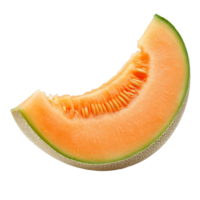Freshly sliced cantaloupe melon with vibrant orange flesh on a clean transparent background, slice cantaloupe melon on transparent background png