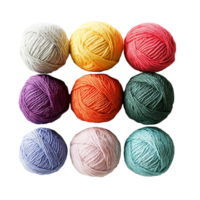 Soft wool yarn balls arranged in vibrant colors on a clean transparent surface, perfect for various crafting projects, Wool soft yarn balls on a transparent background png