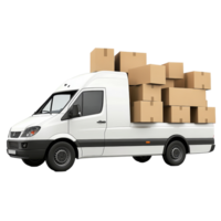 Delivery van loaded with multiple boxes ready for transportation on a clear background, Delivery Van with Multiple Boxes on transparent background png