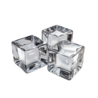 Crystal clear artificial acrylic ice cubes in a modern setting for stylish beverages and decor, Crystal Clear Artificial Acrylic Ice Cubes Square Shape. 3d render on a transparent background png