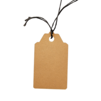 Top view of a cardboard hang tag with a black string on a transparent background showcasing a simple design, cardboard hang tag top view isolated transparent background png