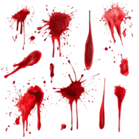 Red blood splashes depict a gruesome setting, suggesting a violent event in a stark, unadorned environment, Red Blood Splashes, Gruesome Crime Scene Elements Isolated on transparent background png