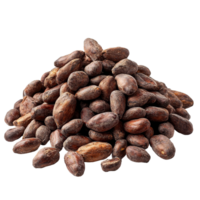 A pile of cocoa beans on a transparent background showcasing the raw material for chocolate production, Pile of cocoa beans isolated on transparent background png