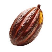 A single ripe cocoa fruit isolated on a transparent background showcasing its rich colors and textured surface, single ripe cocoa fruit isolated on transparent background png