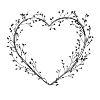 Decorative heartshaped frame made of black branches and berries on a transparent background for various design uses, heart shape frame with transparent background png