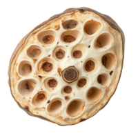Lotus root sliced in half, revealing unique structure and texture against a transparent background for culinary exploration, Lotus root on transparent background png