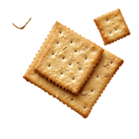Whole wheat crackers arranged on a clean transparent background with broken pieces scattered around, whole wheat cracker and broken crushed on transparent background top view isolated on transparent png