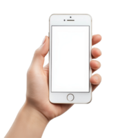 A person holding a blank smartphone against a plain transparent background in a minimalist setting, Hand holding blank smartphone on transparent background png