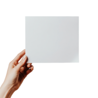 A hand holds a blank sheet of transparent paper against a minimalist transparent background for creative use or documentation, Hand holding transparent empty paper on transparent backgroundfile png