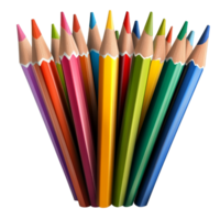 A vibrant collection of colored pencils arranged in a fan shape on a transparent background showcasing various colors, of colored pencils, file of isolated object with shadow on transparent background png