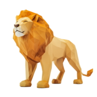 Stunning low poly papercraft lion sculpture showcasing intricate geometric design and vibrant colors, Lion Low Poly Papercraft 3d rendering isolated on transparent background png