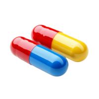 Colorful red and yellow capsules isolated on a transparent background for health and wellness applications, pills capsules isolated on transparent background png