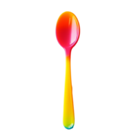 A colorful plastic spoon gleams against a clean transparent background, highlighting its shiny surface and unique design, plastic spoon on transparent background png