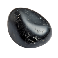 A single black pebble rests on a clean transparent background, showcasing its smooth texture and natural beauty, single black pebble isolated on transparent background png