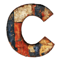 A rustic wooden letter C pops with color, showcasing its texture on a transparent background, perfect for creative word formation, consonant letter c is used to make words on transparent png