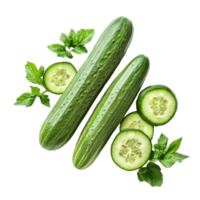 Fresh cucumbers and mint leaves arranged on a clean transparent background showcasing their natural green color and texture, cucumber vegetable on transparent background png