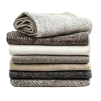 Stack of cozy tweed fabric in various neutral shades isolated on a solid transparent background, stack of Tweed fabric, transparent isolated on solid transparent background png