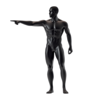 A minimalistic black man striking a pose while pointing, showcasing confidence and direction in an isolated setting, pointing black man minimalistic simple 3d isolated on transparent background png