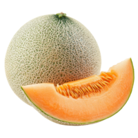 Fresh cantaloupe melon with a vibrant orange interior showcased on a clean transparent background, cantaloupe melon isolated on transparent background png