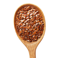 Flax seeds in a wooden spoon placed on a transparent background highlighting their rich texture and natural color, flax seeds in wood spoon on transparent background png