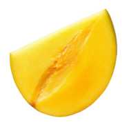 Fresh slice of ripe mango on a clean transparent background showcasing rich texture and appealing color, slice of fresh mango isolated on transparent background png