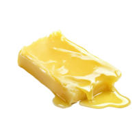 Melting butter on a clean surface, showcasing its texture and glossy appearance, A piece of melting butter isolated png