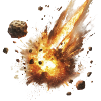 Asteroids collide with fiery explosions amidst a cosmic backdrop in outer space, Asteroids Colliding with Fiery Explosions transparent background png