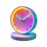 Stylish desk clock with colorful neon lighting illuminating a modern workspace at night, fashionable desk clock with neon lighting, file of isolated object with shadow on transparent background png
