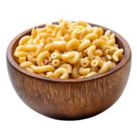 Raw macaroni in a wooden bowl isolated on a transparent background ready for cooking or crafting delicious pasta dishes, Pile of raw macaroni in wood bowl isolated on transparent background png