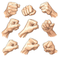 Different hand gestures depicting various signs, showcasing a unique representation of grabbin, Different hand gesture, sign, symbol. Holding, grabbing, show quantity, fist isolated on transparent png
