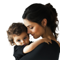 A caring mother embraces her toddler lovingly against a simple transparent background, capturing a tender moment of connection, Mother Holding Toddler Lovingly on transparent background png