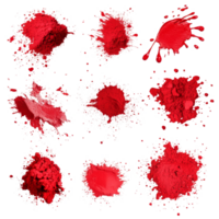 Vibrant red paint powder splashes creating an artistic display on a plain transparent background, Red paint powder splashes on transparent background png