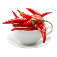 A transparent cup filled with vibrant red chili slices on a transparent background showcasing fresh ingredients for culinary creations, Chili slice in a cup on transparent background png