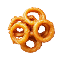 Golden onion rings served on a transparent plate against a simple background perfect for snacking or sharing, onion rings on a plate on transparent background png