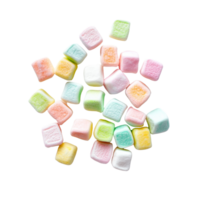 Colorful mini marshmallows arranged on a transparent background showcasing their vibrant hues and playful shapes for a delightful sweet treat, Colorful mini marshmallows isolated on transparent png