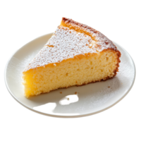 Delicious butter cake slice on a plate isolated against a clean transparent background with subtle lighting effects, butter cake on plate isolated on transparent background png